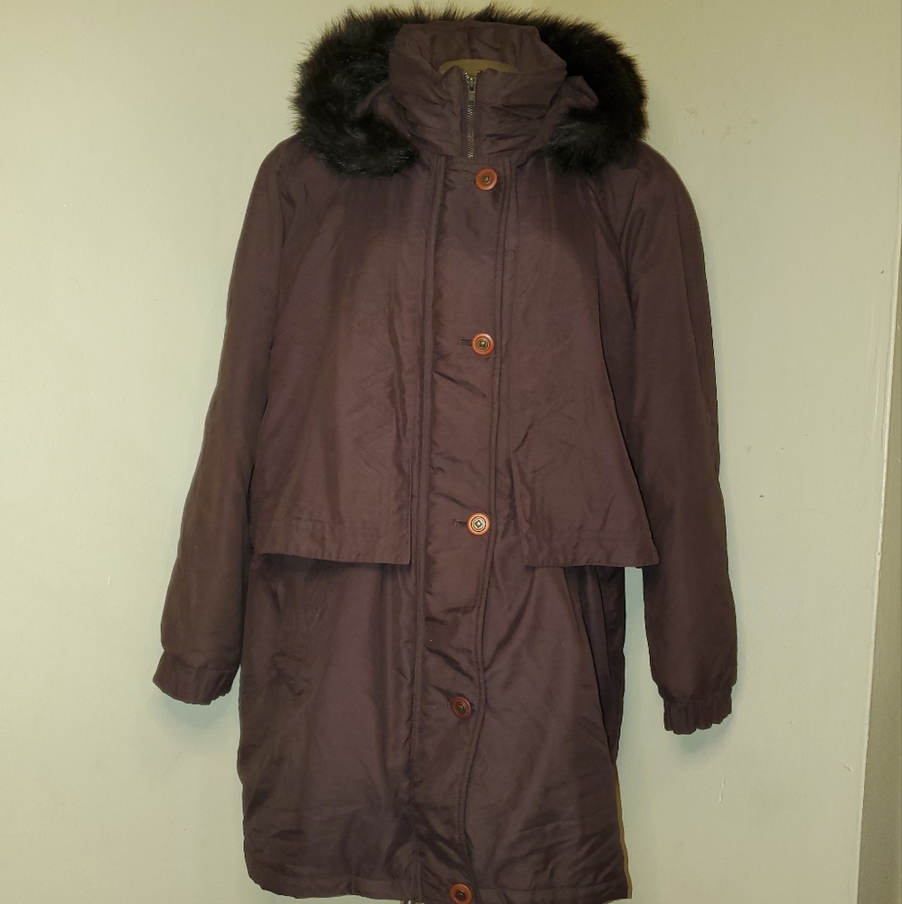 Crinkle Cinched-Waist Jacket With Convertible Hood Designs 14/16 Chocolate